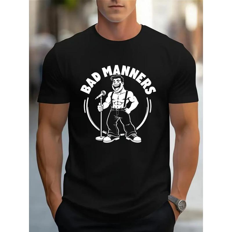 Europäische Größen Herren Sommer Sport T-Shirt - Leicht dehnbarer Strickstoff - Bedrucktes T-Shirt - Normale Passform - Gemustert Casual Style
