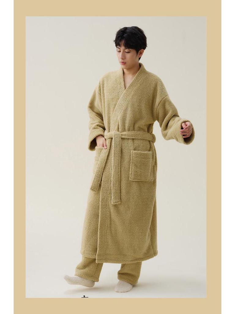 Unisex Coral Fleece Velvet Nightgown - Autumn/Winter Extended Bathrobe for Couples