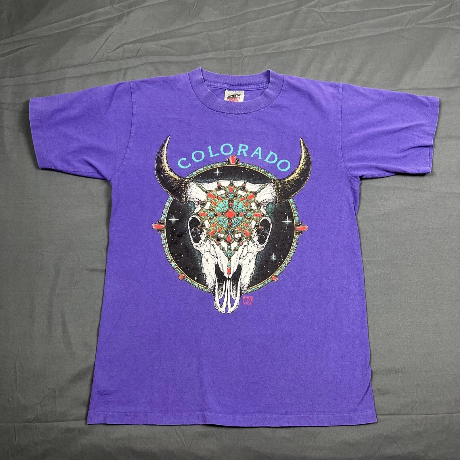 

Vintage 90s Colorado Souvenir Graphic Tee Purple Large Single Stitch Western VTG M