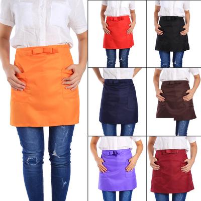7 Farben Halb-Länge Polyester Schürze Unisex Schleifen-Typ Mit Taschen Für Kellner Kellnerin Schürze Kurze Schürze Küchenschürzen