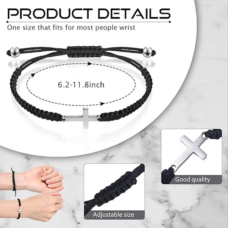 2 Pieces Friendship Cross Bracelet Black String Rope Braided Bracelet Cross Handmade Matching Couple Bracelets for Women Men