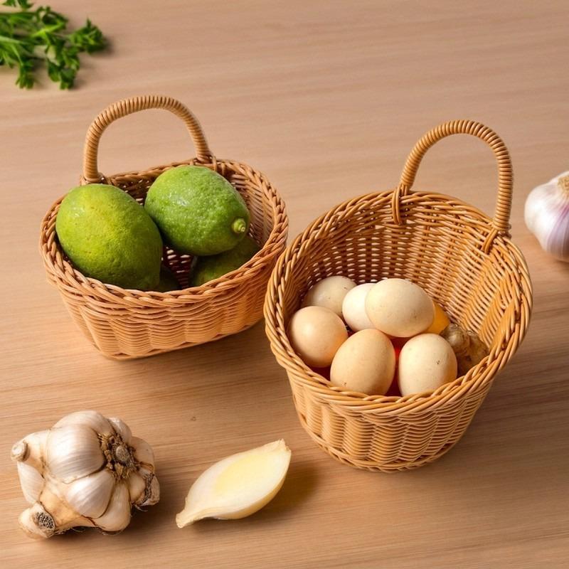 Kitchen Scallion, Ginger and Garlic Storage Basket, Small Hanging Basket, Wall-mounted Woven Basket, Egg Storage Basket, Rattan Imitation
