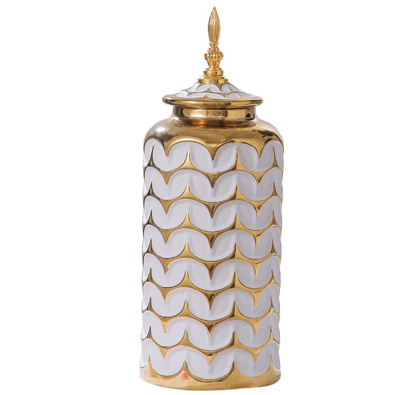 Ceramic Checkmate Jar Ginger Jar Flower Vase Plaid Gold Storage Tank Porcelain Bottle Home Decoration Accessories