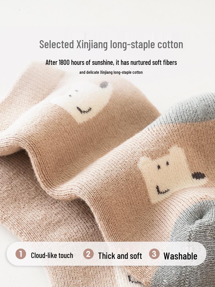 Combed Cotton Seamless Mid-Calf Socks with Fleece and Terry Cloth for Infants & Toddlers