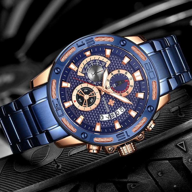 Herrenuhren Top Marke Mode Luxus Gold Edelstahl Quarz Uhr Herren Wasserdicht Sport Chronograph Uhr