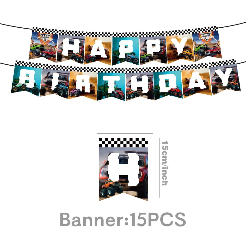 Monster Truck Theme Party Supplies Suv Party Decoration Banner Tableware Tablecloth Tissue Arrangement