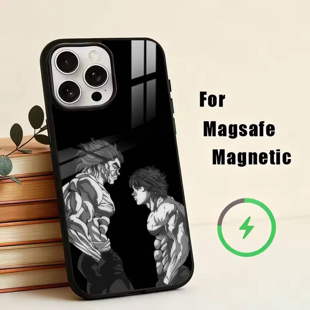 Custodia per Telefono a Fumetti HH-Hanma Baki Per iPhone17,16,15,14,13,12,11 Plus,Pro Magnetica con Ricarica Wireless Magsafe