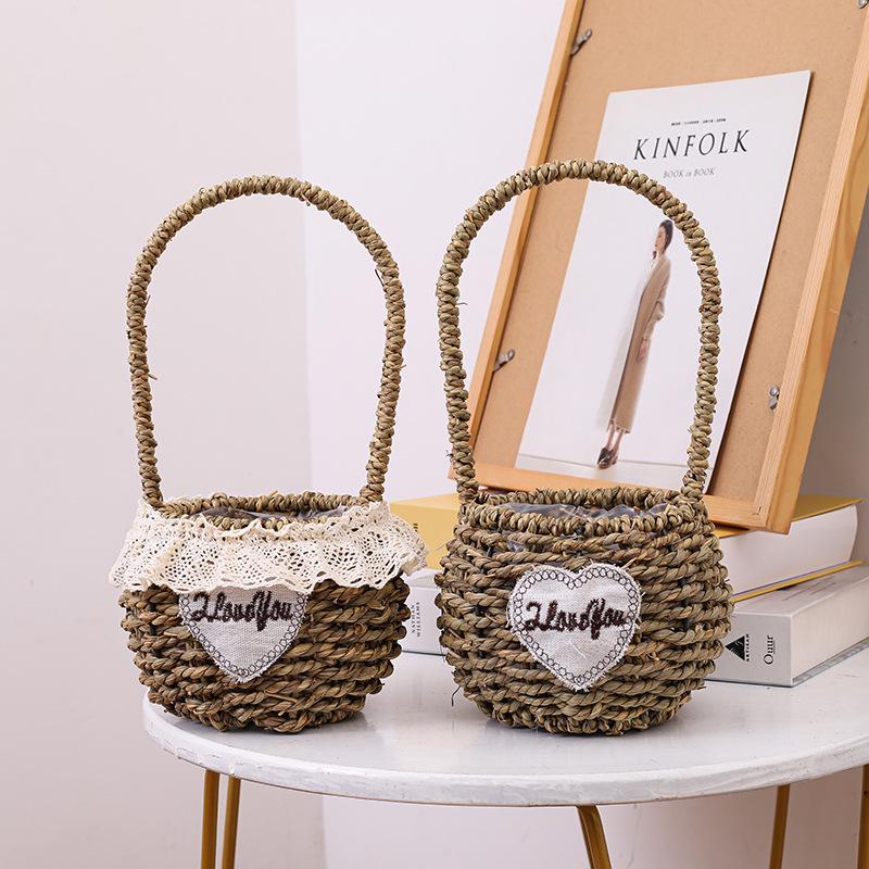 Women's Straw Crossbody Bag - Spring/Summer Floral Handbag, Woven Basket for Flowers and Fruit.