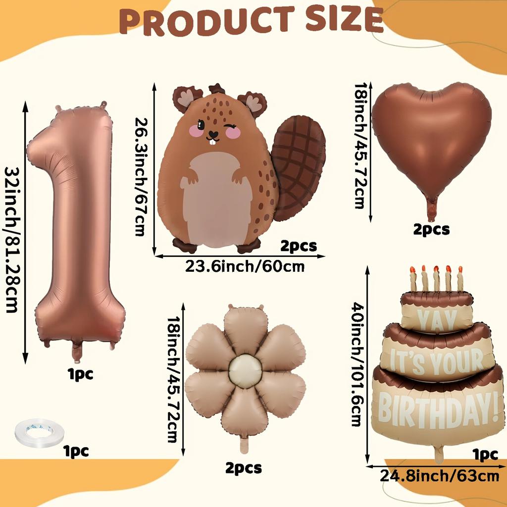 8pcs Cute Beaver Cake Daisy Love Chocolate Number 1-9 Balloon Set Birthday Party Animal Theme Set Baby Shower Globos