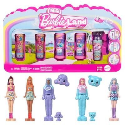 Barbie Mini Barbie Land Reveal Series Micro Doll Set, Dress-Up Dolls and House, 5 Dolls, Ages 6 and Up, Pink, JGL29