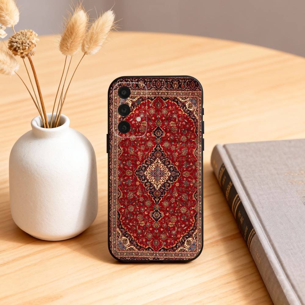 Persian Carpet Phone Case For Samsung S25,24,23,22,30,21,10,9,Ultra,Plus,Lite,FE,4,5 G Soft Black Case