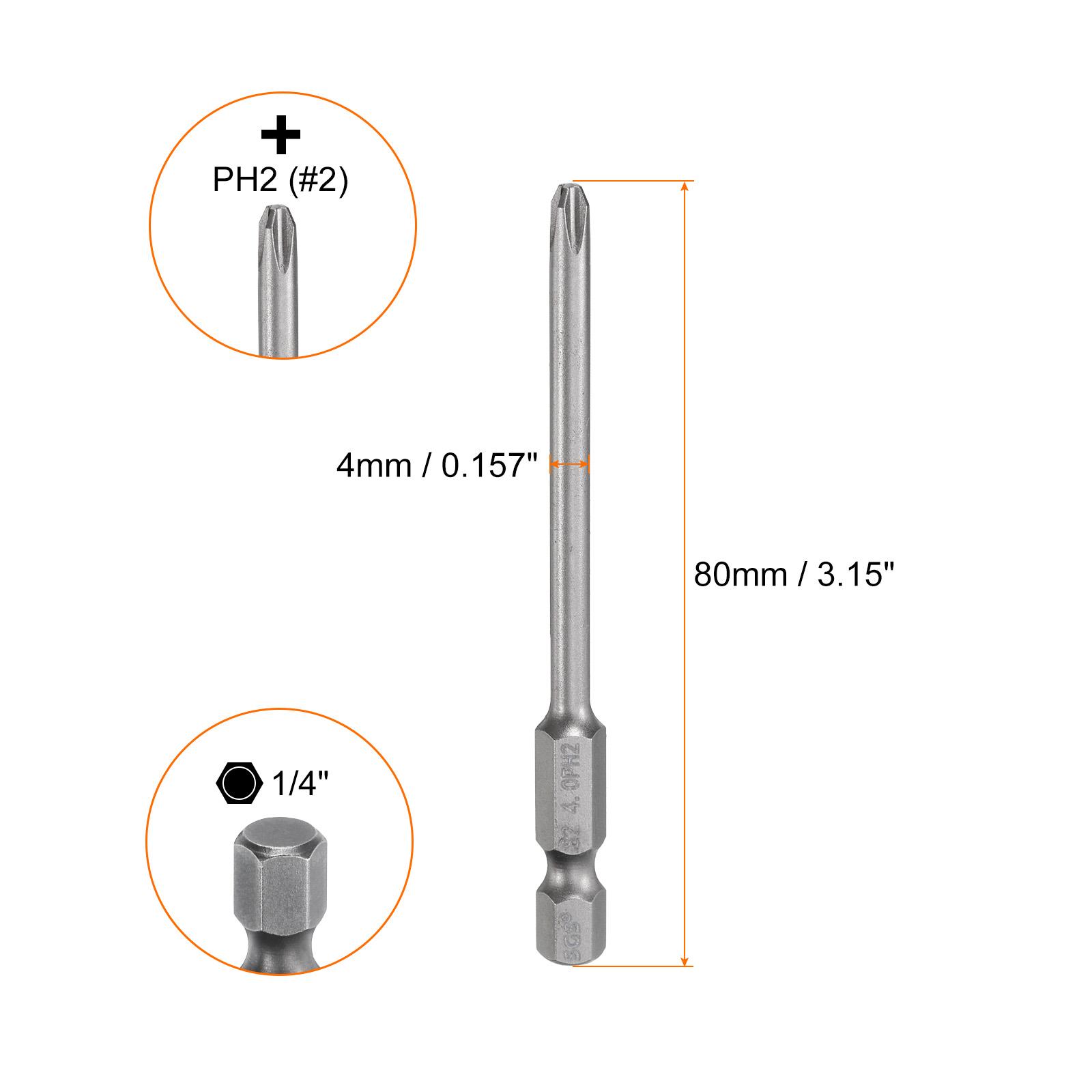 

Uxcell 1/5/10pcs 80mm Phillips Screwdriver Bit PH0 PH1 PH2 1/4 Hex Shank Magnetic S2 Steel Cross Head Electric Screw Driver Bit 1Pc