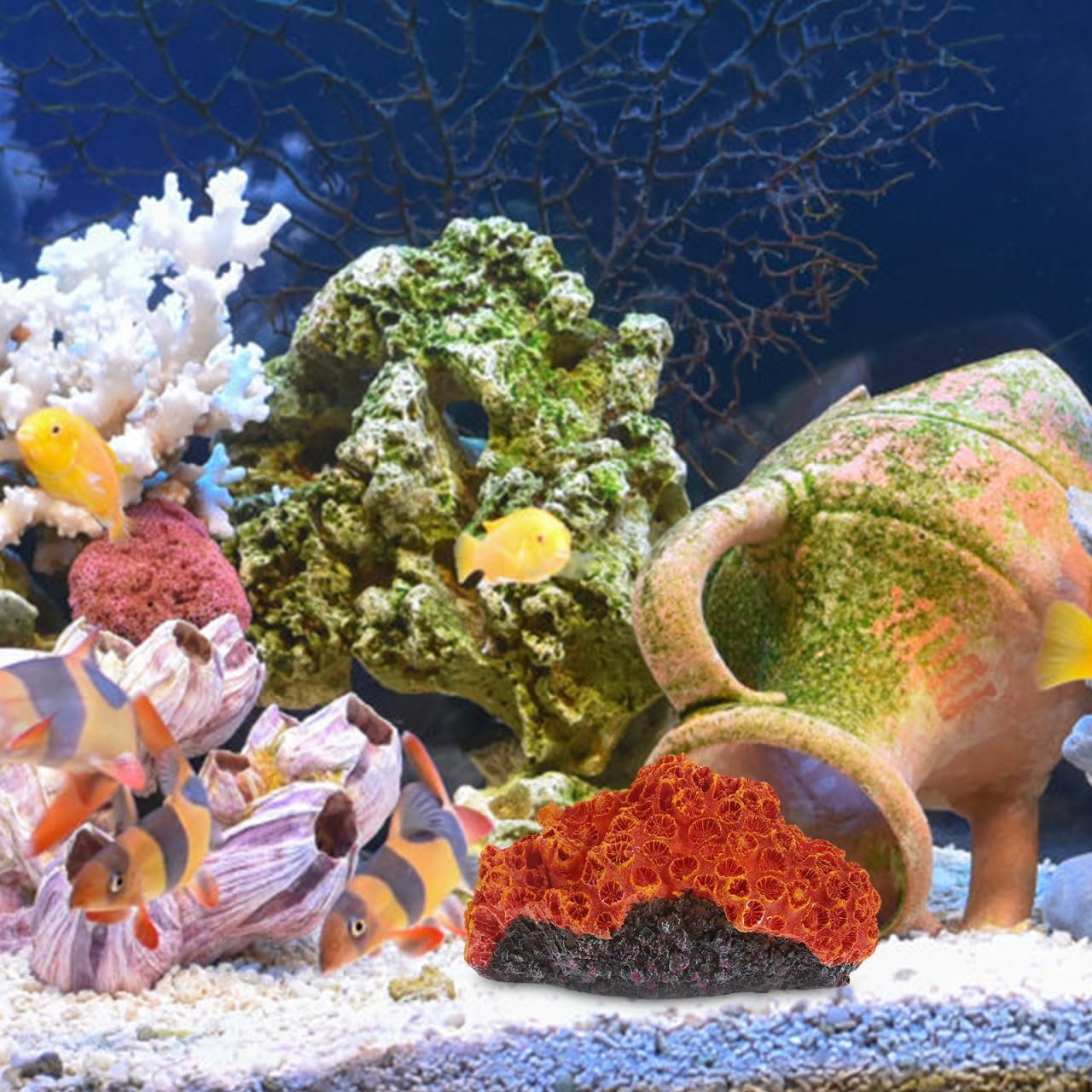 balacoo Декорации для аквариума: Искусственный коралловый риф Декор Оранжевое растение Смола Ландшафтный декор для, Соленой воды