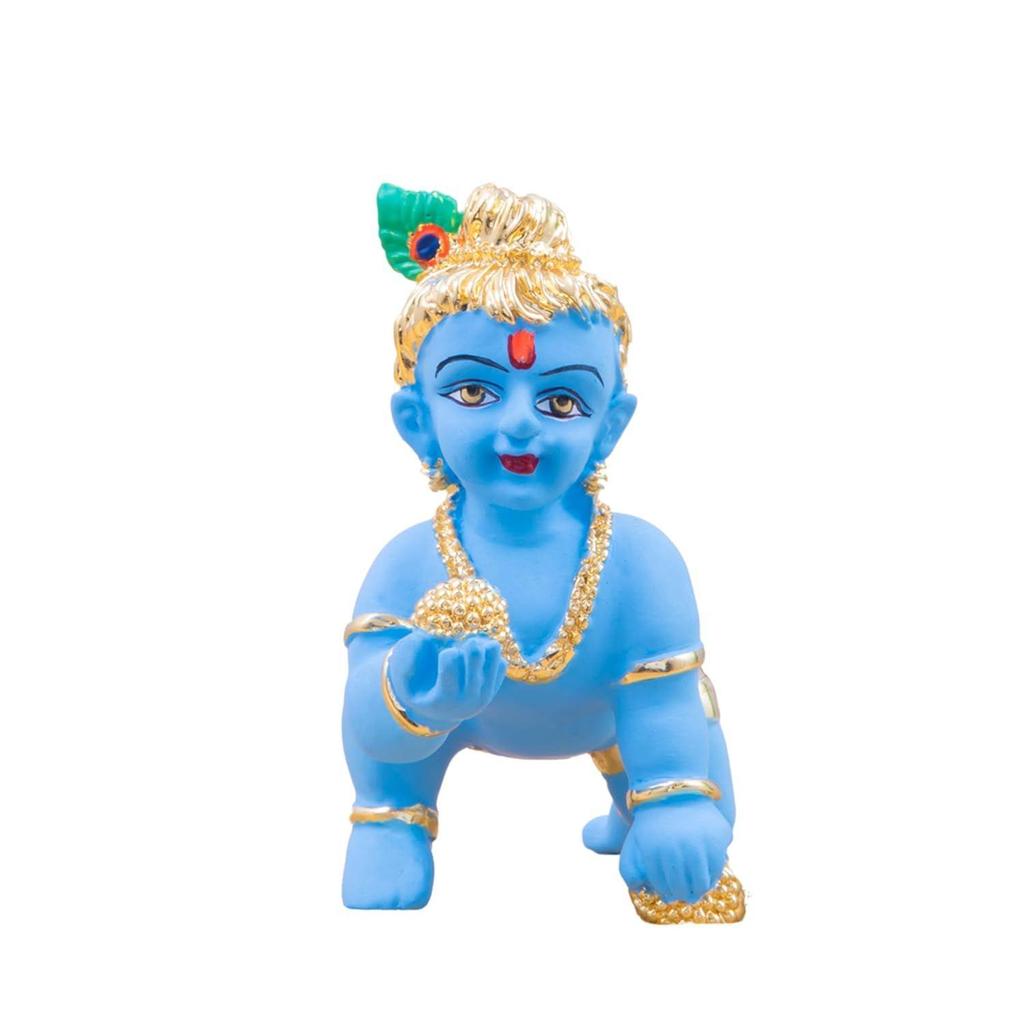 Keramik-Laddu-Gopal-Idol, vergoldet mit blauem Terrakotta-Finish | Lord Krishna | Bal Gopal |Thakur Ji | Ladoo Gopal ji | Janmashtami-Spezial