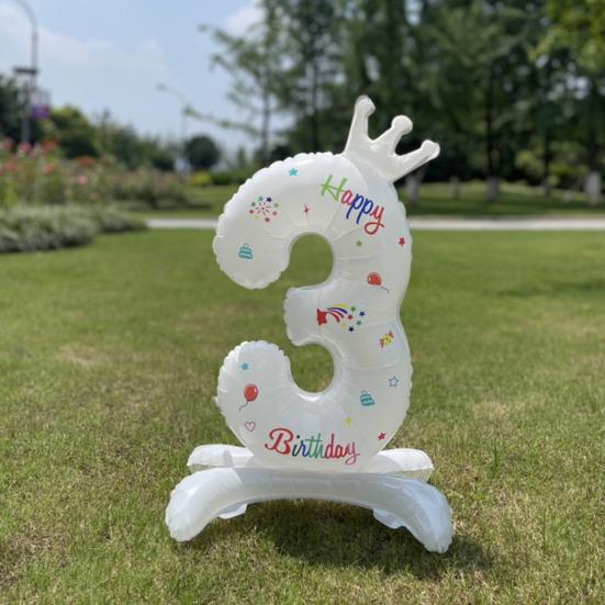 32 Zoll Geburtstagsballon Festlicher Stehtyp Aufblasbar Explosionsgeschützt mit Krone Dekorativ Aluminiumfolie 0-9 Zahl Hochzeitsfeier Ballon