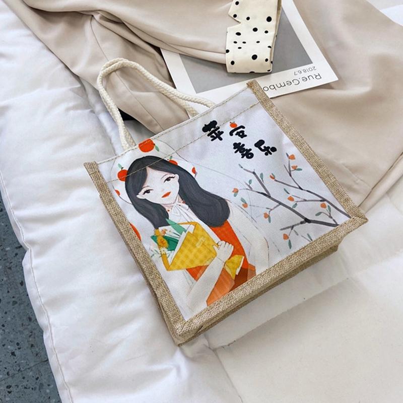 

Женская холщовая сумка с принтом, милая мультяшная сумка для покупок, креативная сумка для ланча на молнии, повседневная сумка-тоут