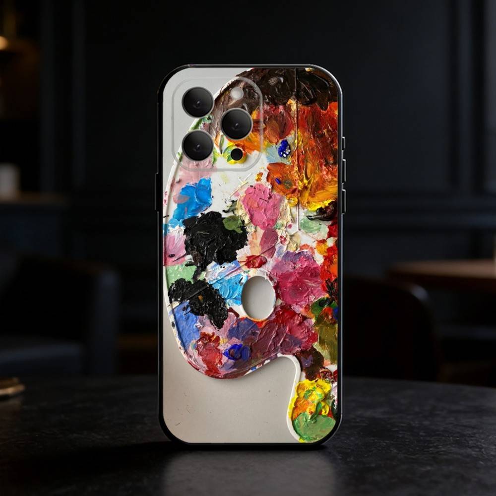 Watercolors Set Paint Palette Phone Case Silicone black Soft For IPhone 17,16,15,14,13,12,11,SE,Plus Pro Max