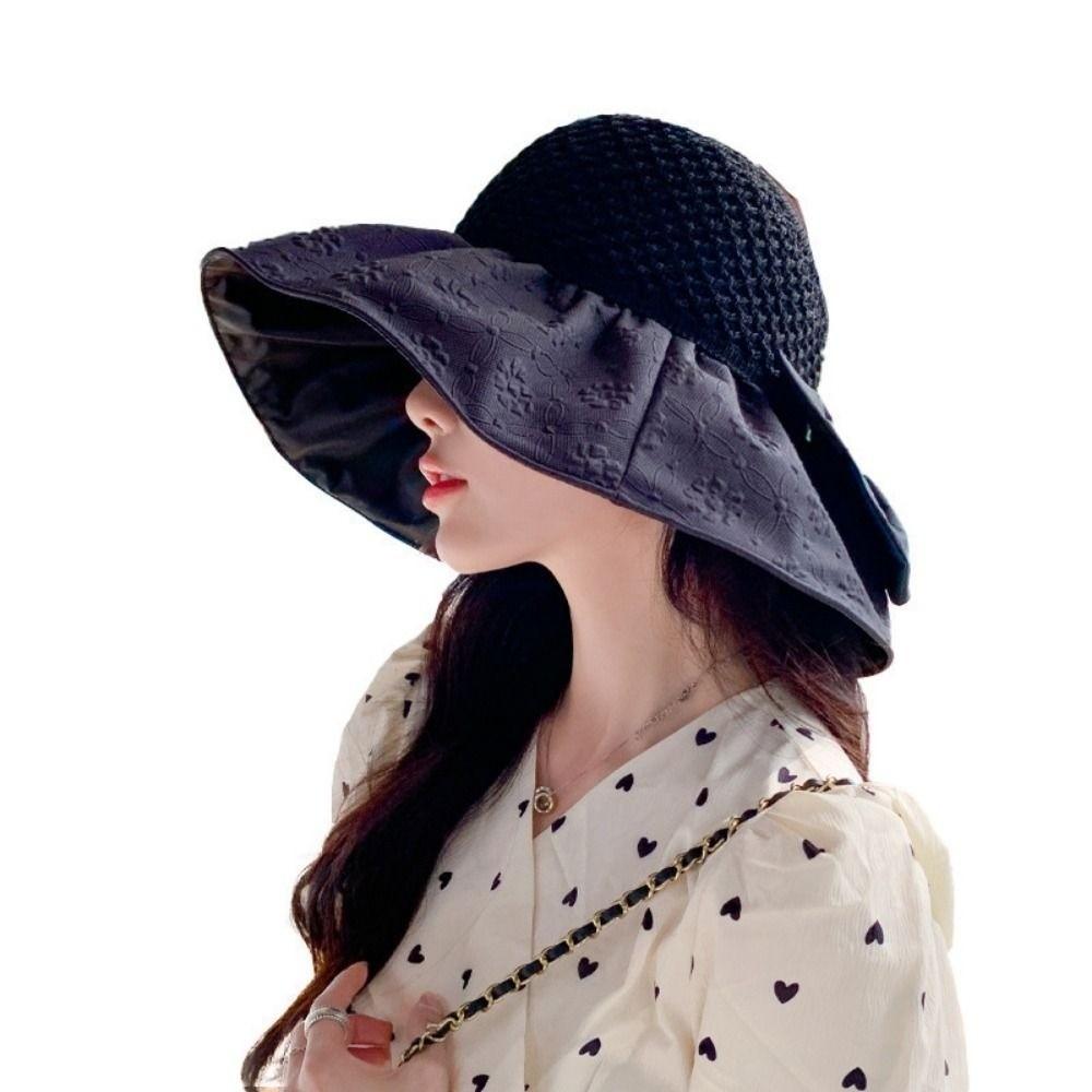 New Foldable Summer Beach Vacation Hat Colorful Lace Women Crochet Straw Bucket Hat Outdoor Travel Headwear Hats