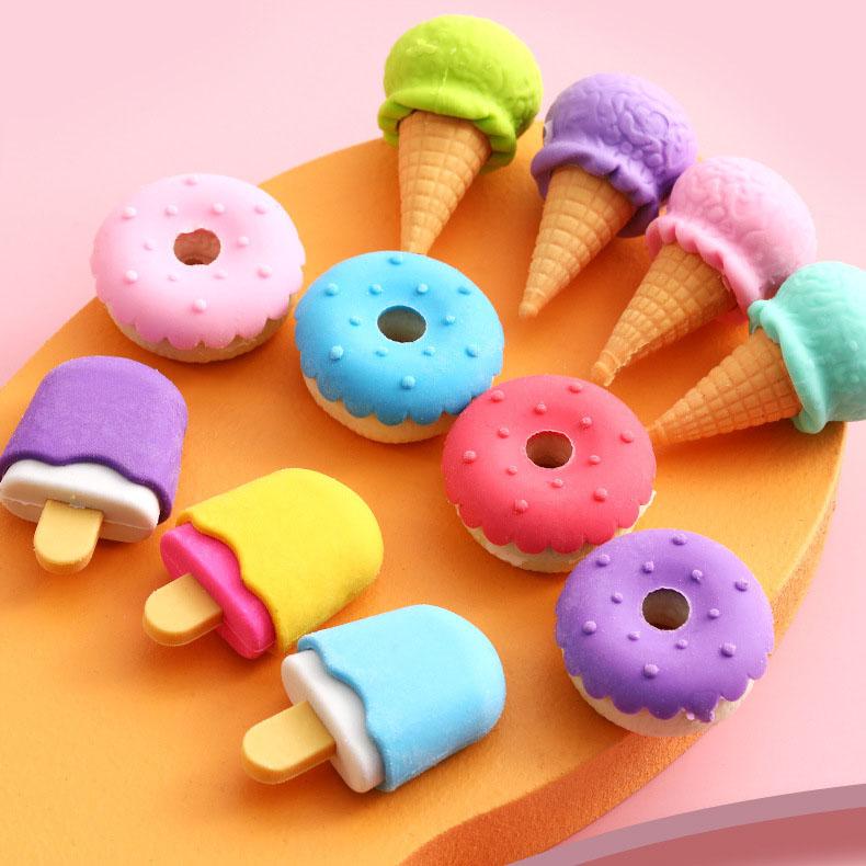 4pcs/Box Sweet-Style Kids Erasers, Kawaii Lollipop & Ice Cream Design - Durable Pencil Erasers for Student Stationery (School & Office)