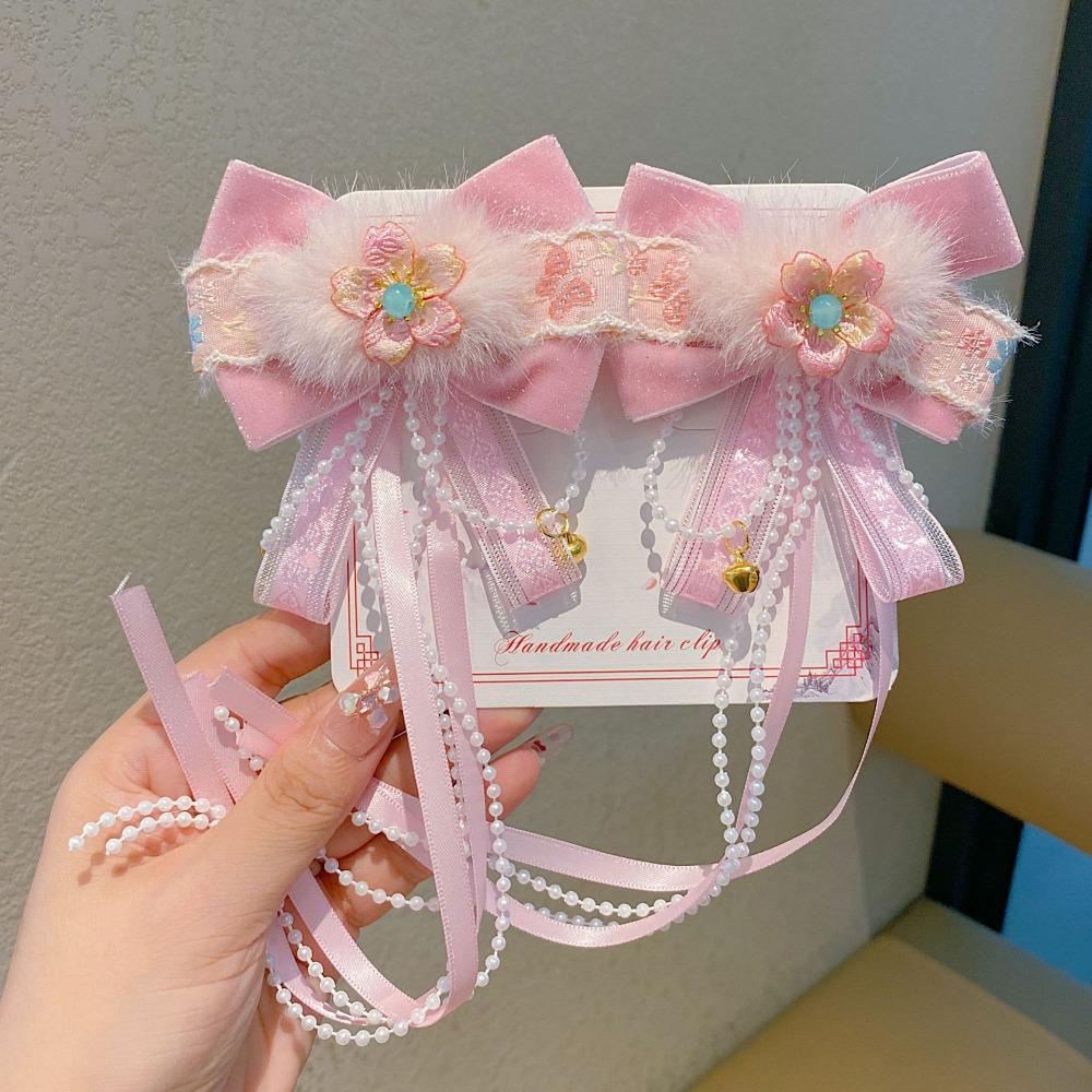 Plush Ball Children's Chinese Hairpin Bow Embroidered Bow Headwear Hanfu Hair Accessories  Kids