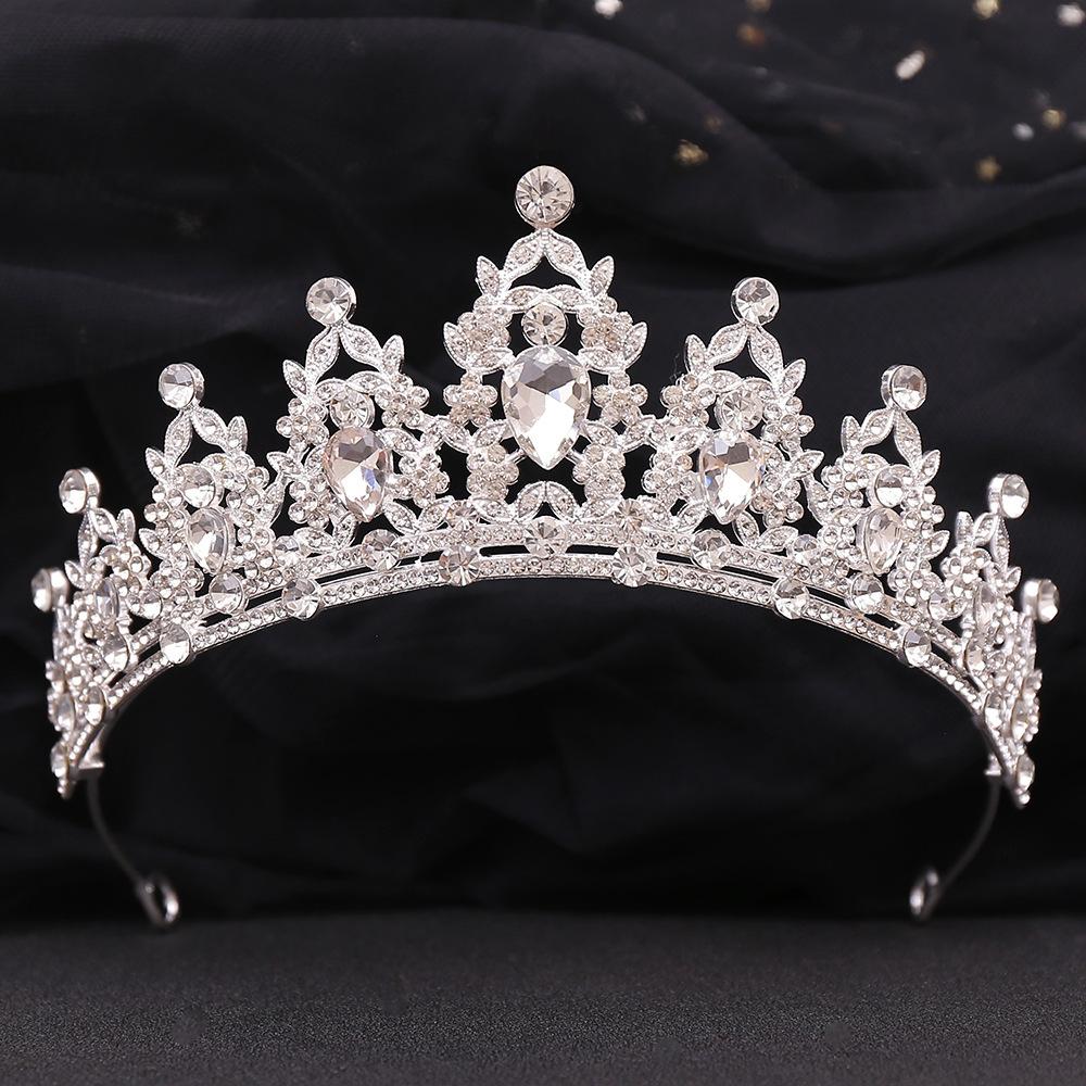 

2026 European and American Wedding Birthday Headgear Headband, Leaf Inlaid Rhinestone Crystal Colorful Princess Bride Accessories 15*6CM