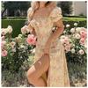 Fashionable and Versatile Summer Printed French Floral Backless Slimming Halter Slit Dress for Women