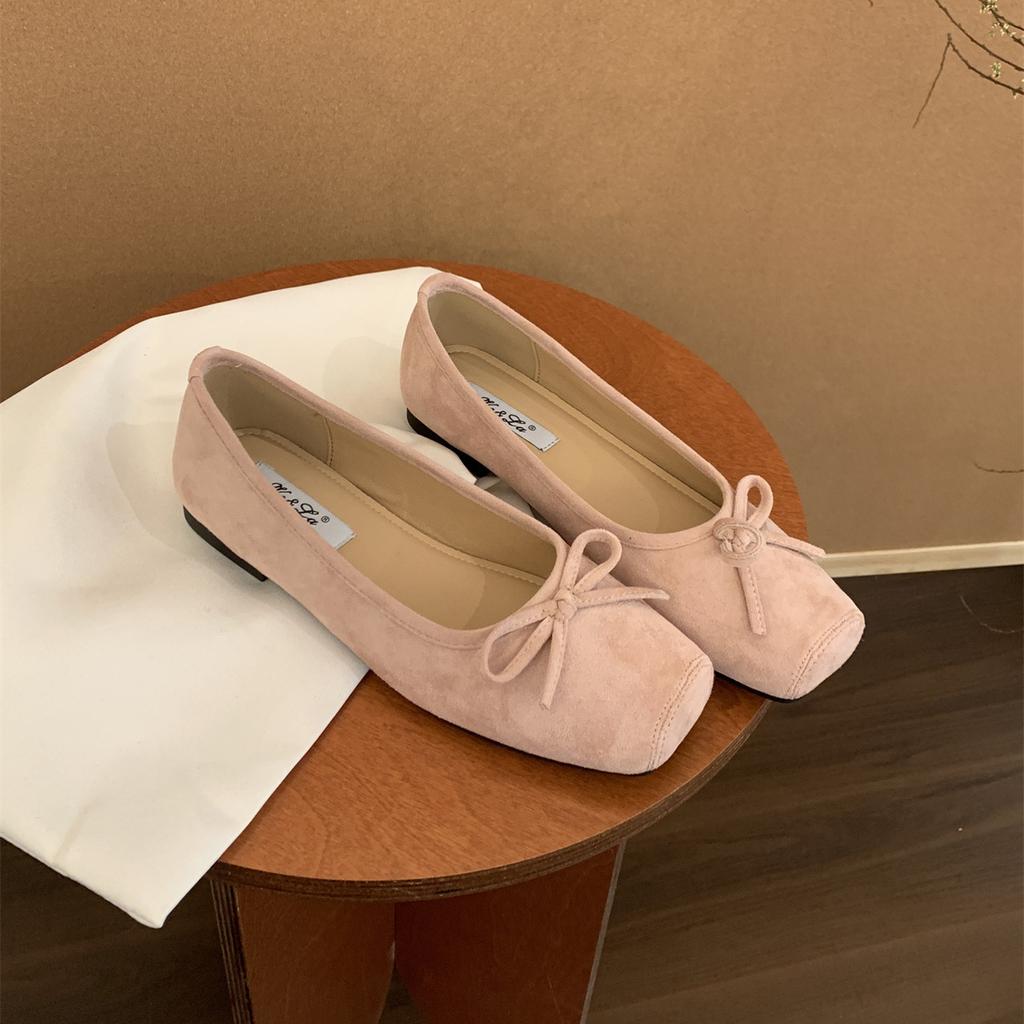 Retro ballet flat bottom red light mouth single shoes women's new suede gentle soft sole Doudou shoes one pedal ladyshoes