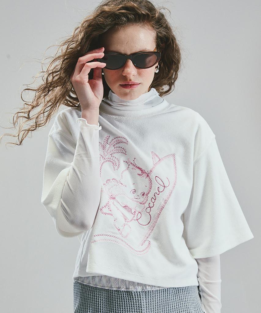 COCANCL Cross-Stitched Baby Surfer T-Shirt / Ivory
