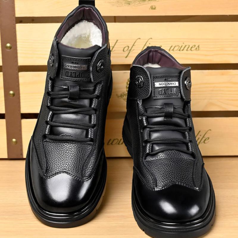 Fashion Winter Black Velvet Warm Men's Snow Boots Designer Soft Sole Casual Cotton Shoes Fashion Cow Leather  Antiskid Men Ankle Boots