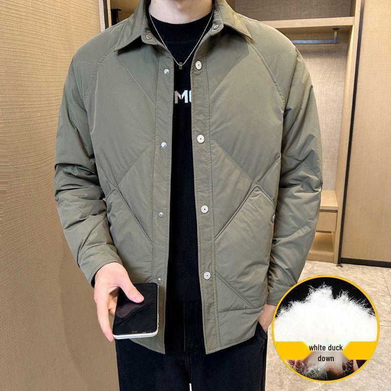 

Men s 2025 Winter Lightweight Lapel Down Jacket - Fashionable, Handsome, Versatile, and Warm XL зелений