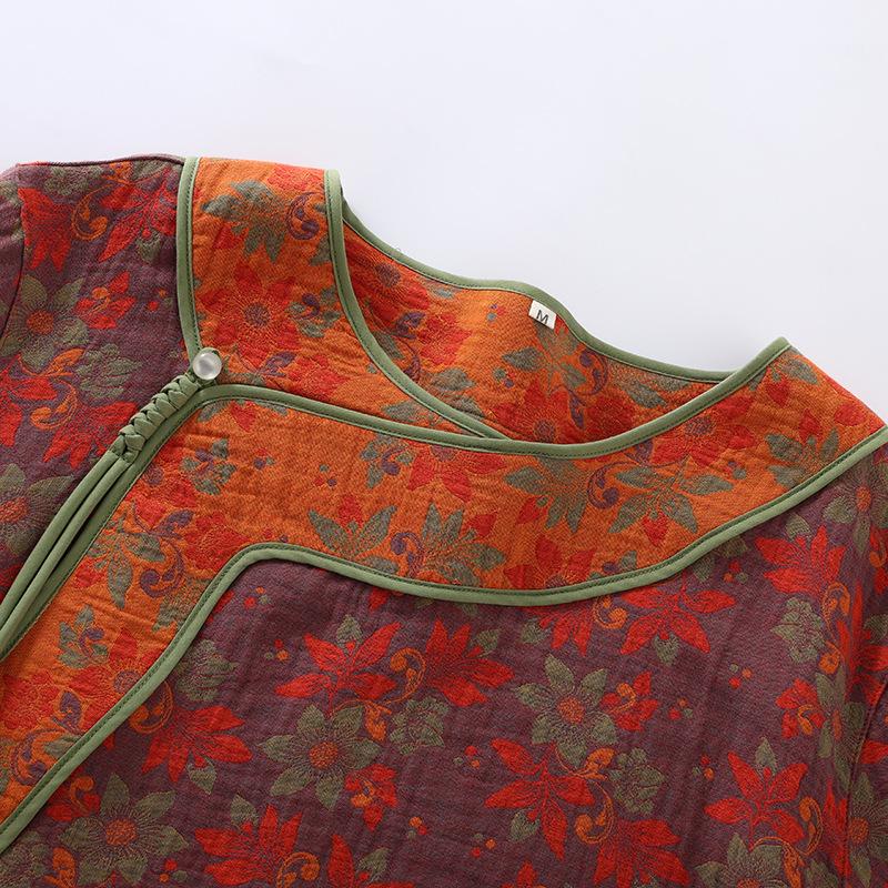 Retro Autumn Winter Ladies Sleepwear Printing Women's Pajamas Set 100% Cotton Long Sleeve Trousers Suit