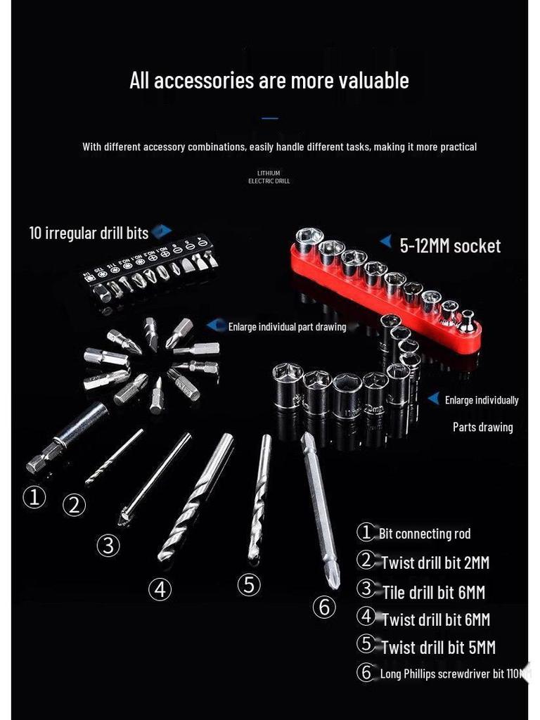 21V Rechargeable Handheld Drill with Lithium Battery and Pistol Grip Screwdriver