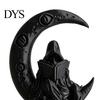 Modern Dark Home Accents 3D Printed Moon Spirit Wizard Figurine, Gothic Decor Statue Skull Crescent Ornaments with Base, Halloween Tabletop Decoration