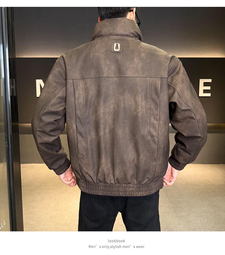 Men's 2025 Lightweight Leather Down Jacket: Stylish Short Winter Coat with Thick Stand Collar for Youth.