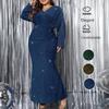 Plus Size Sparkling V-Neck Long-Sleeved Fishtail Evening Dress