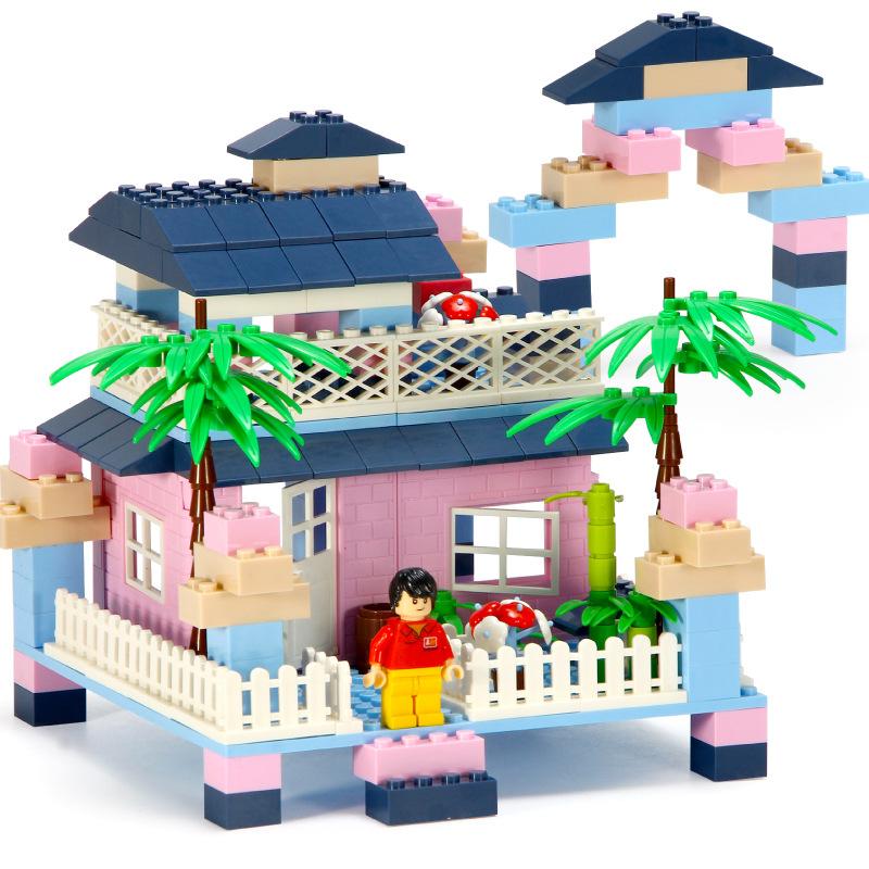 Children'S Building Block Small Particles Pink Castle Scene Puzzle Assembly Building Block Toys Boys And Girls