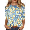 Women's Casual 3/4 Sleeve Floral Print Round Neck Top Lightweight Comfortable Fit Soft Fabric Blouse for Everyday Wear