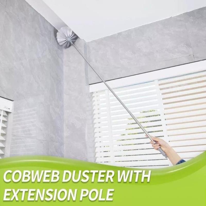Retractable Extendable Spider Web Duster Medium Stiff Bristles Household Cleaning Tool for Corner Window Ceiling Cobweb