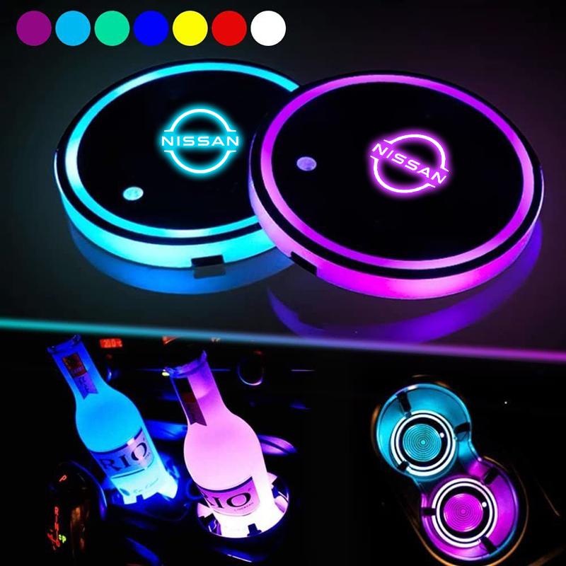Car LED Water Cup Mat Drink Holder For Nissan Nismo Qashqai Juke X-Trail Patrol Note Leaf Altima Maxima Micra Murano Rogue Teana AGKLN1