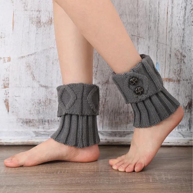 Women Knitted Gaiters Leg Warmers for Autumn/Winter Lolita Sweet Girl Short Boot Cuffs Buttons Crochet  Lady Boot Knee High Boot