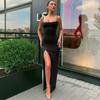 Women's Summer Spaghetti Strap Square Neck Maxi Dress Sexy Backless High Slit Bodycon Sleeveless Evening Cocktail Party Dress