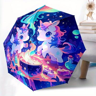 1pc Magic Potion Two Unicorns Automatic Opening and Closing UmbrellaPortable 3 Fold Small Umbrella for Men and Women.Z066