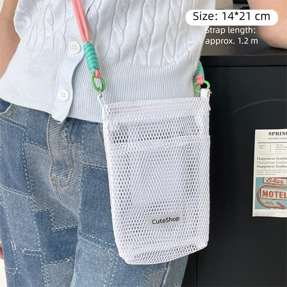 Hollowed-out Korean Style Shoulder Bag Sweet Mobile Phone Bag Fashionable Nylon Mesh Bag  Girls