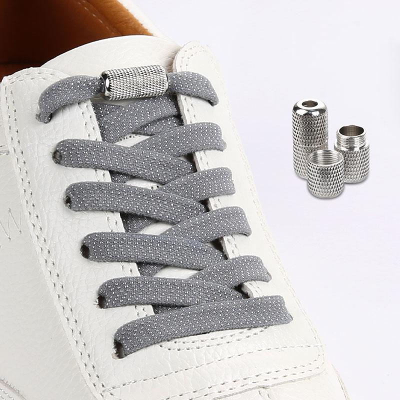 Elastic Flat Shoelaces for Sneakers No Tie Shoe Laces Metal Flower Noodle Capsule Buckle One Size Fits All for Kids and Adults