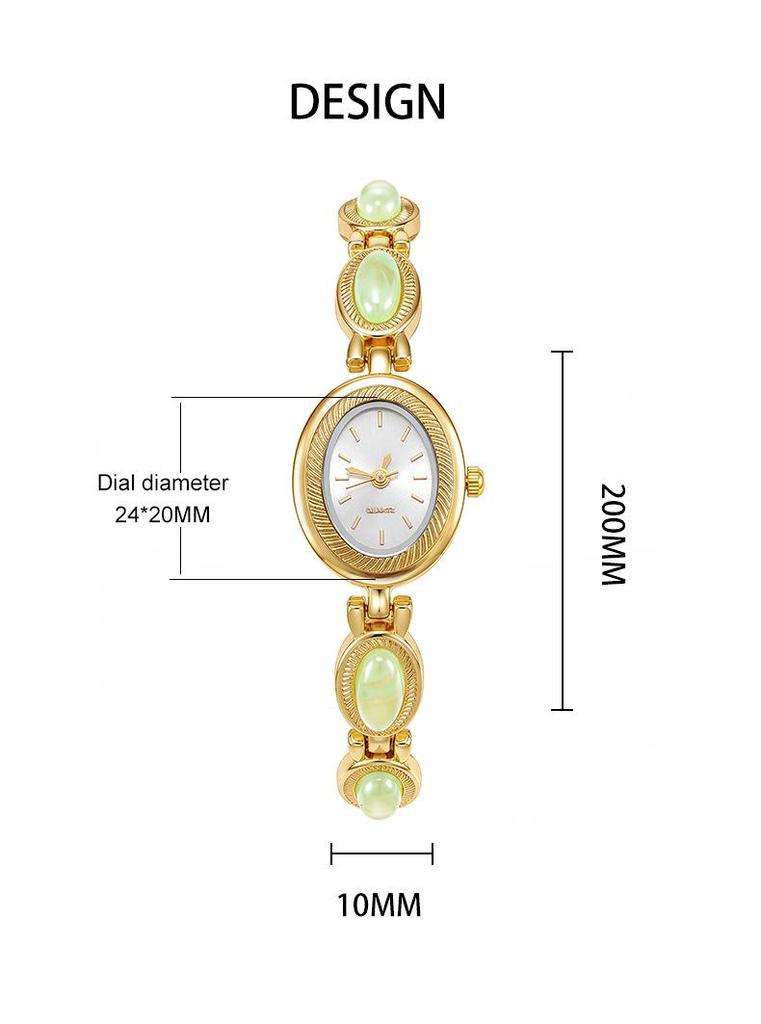 Vintage Ovaal Kwarts Horloge met Jade-Stijl Armband voor Dames