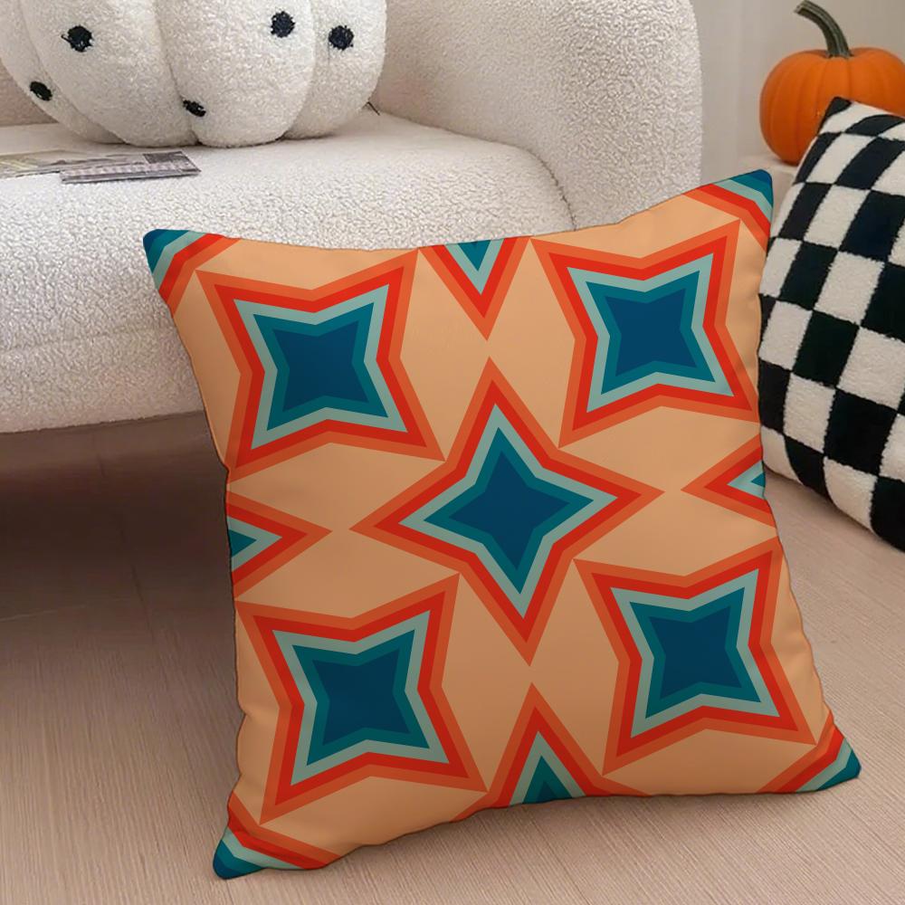 Retro Ornate Bohemian Style Geometric Pattern Cushion Cover Throw Pillow Cover Hidden Button Durable Polyester Chair Cushion