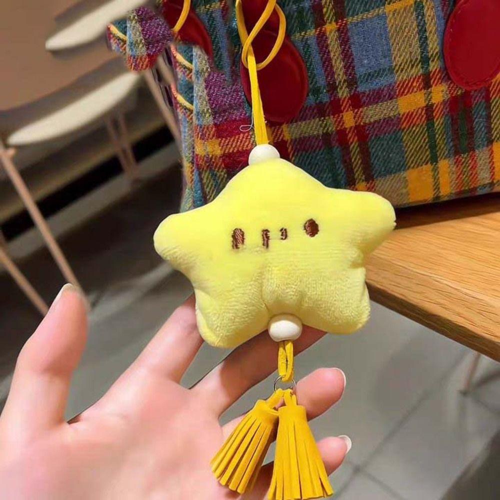 Cartoon Yellow Small Stars Keychain Handmade Pentagram Key Chain Backpack Pendant