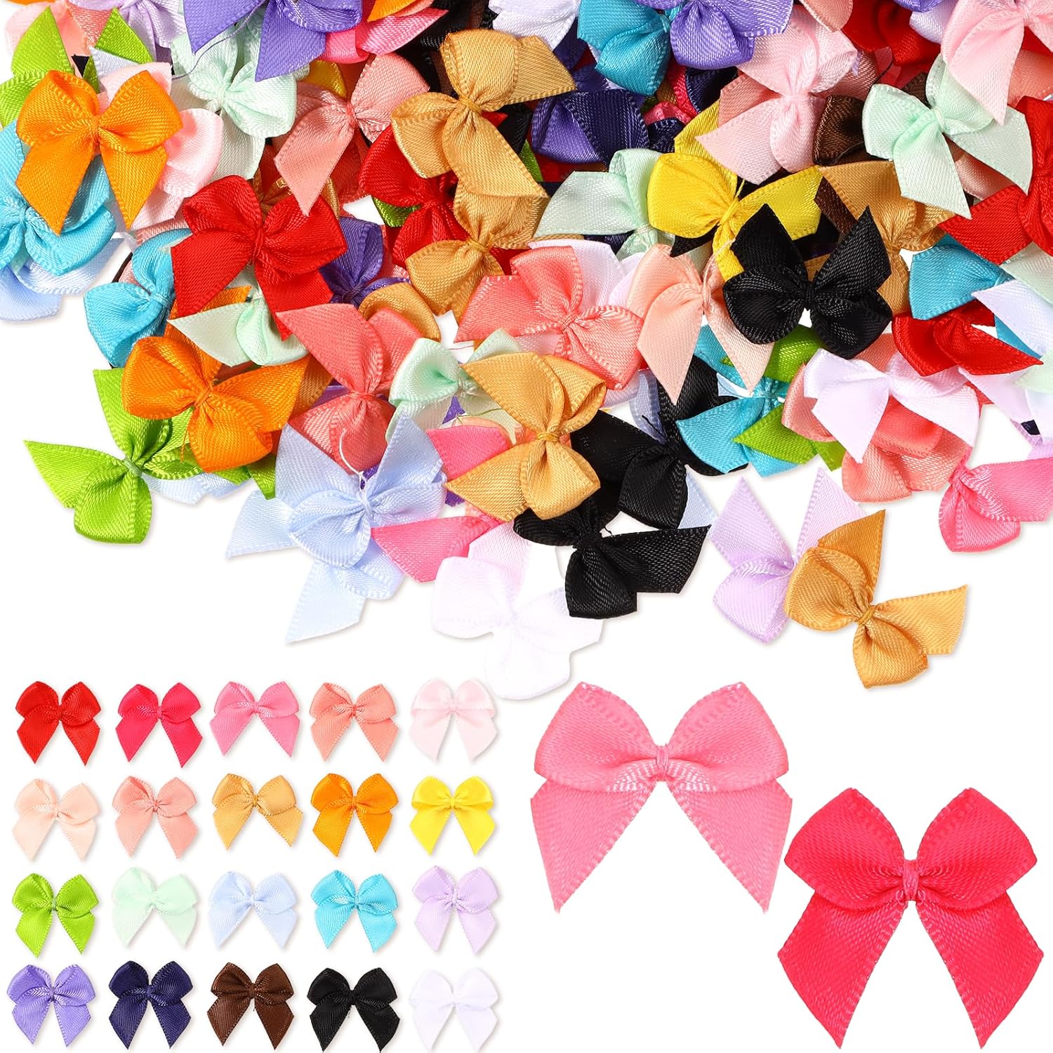300 шт. Мини-бантики из атласной ленты Разноцветные мини-бантики 1 дюйм Крошечные бантики для поделок, украшения подарков 20 цветов Тканевые маленькие бантики Милые аксессуары для поделок, подарков, вечеринок