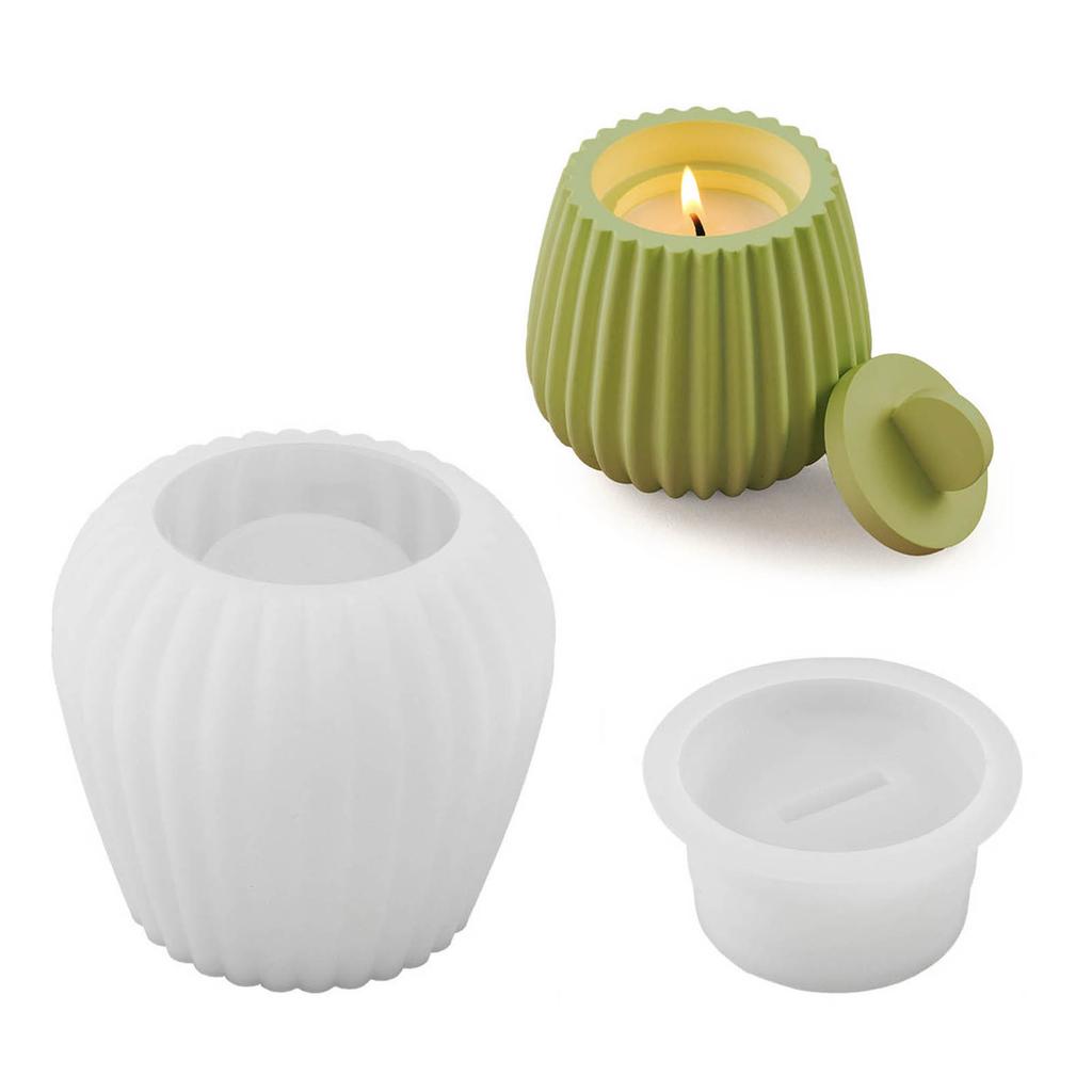 DIY Silicone Candle Holder Mould Handmade Striped Jar Mirror Candlestick Mold for Teas Wax Cup for Blessing Ceremony