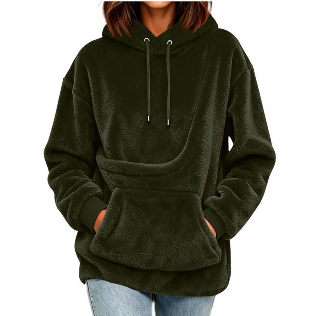 Women's Casual Color Long Sleeve Hooded Loose Fit Pullover Sweatshirt with Large Pet Pocket